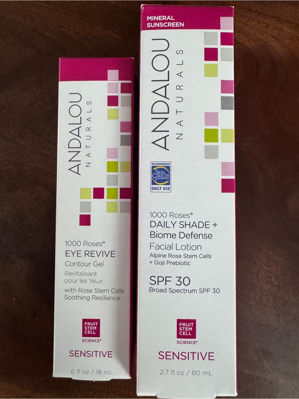 Andalou Naturals 1000 Roses Daily Shade SPF 30 + Eye Revive Contour Gel set